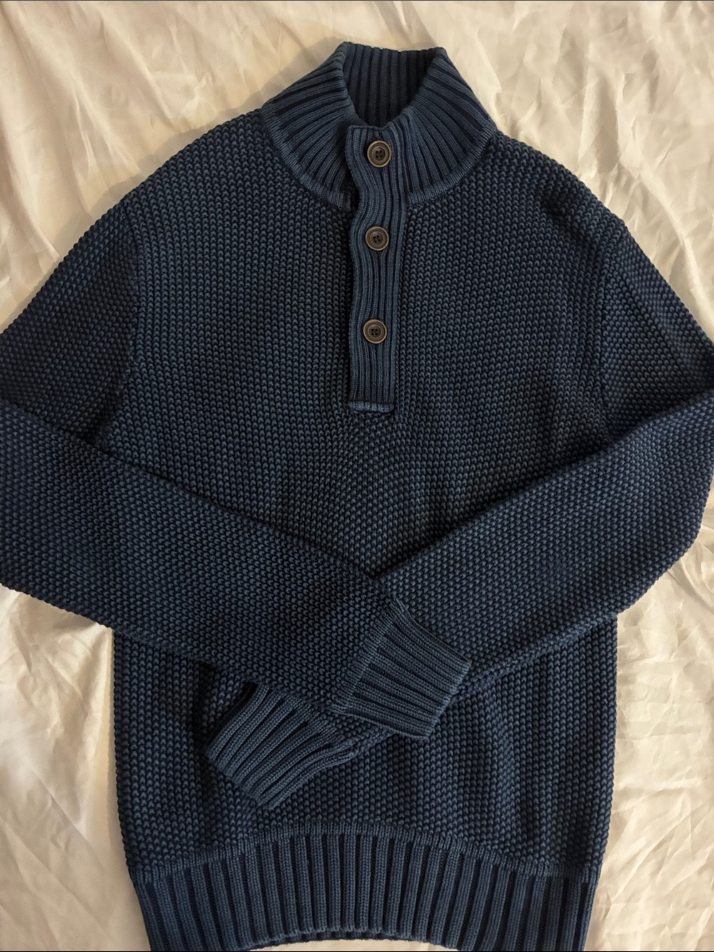 Men's Heathered Navy Knit Button Mock Neck Sweater